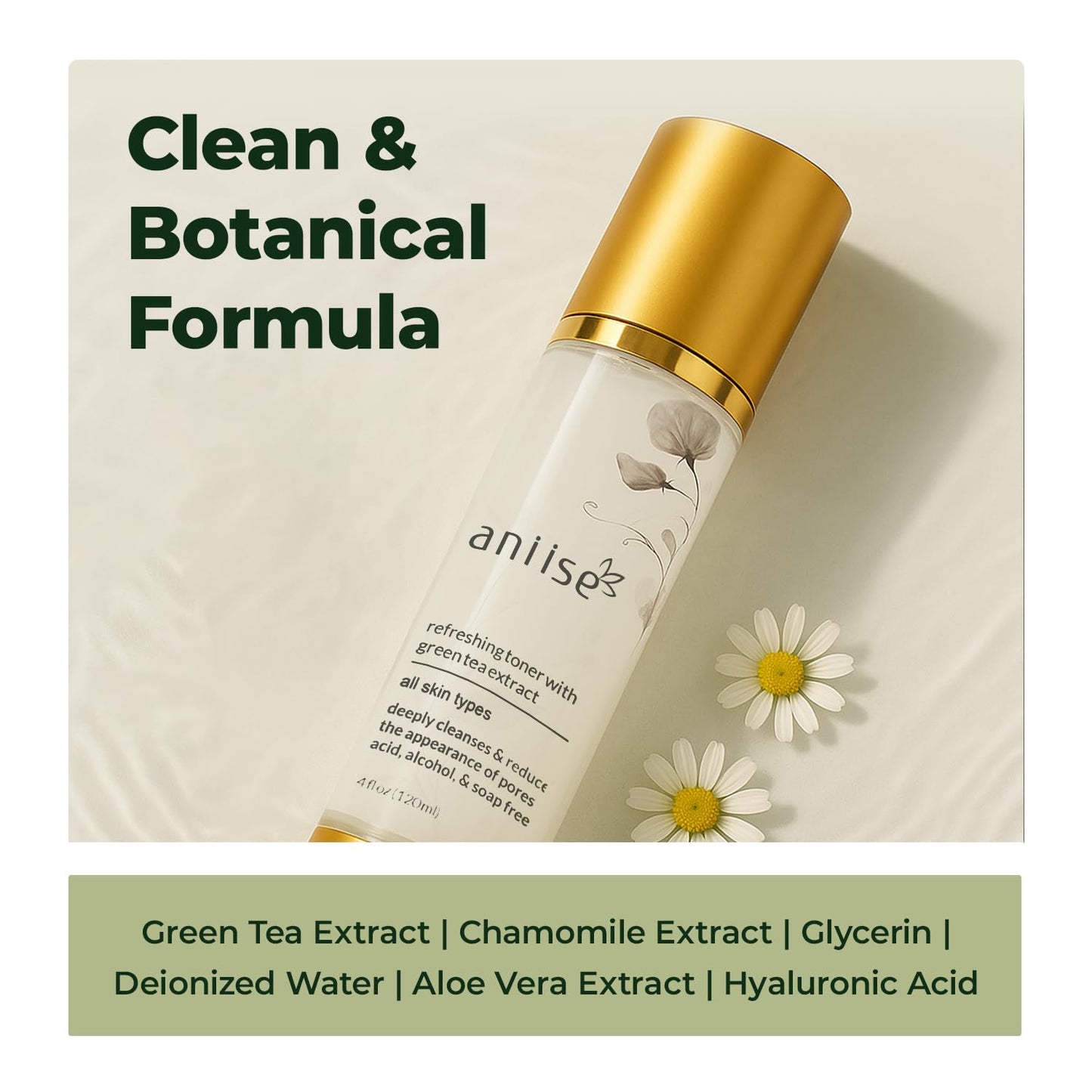 Refreshing Green Tea Extract Facial Toner – Purifies, Hydrates & Soothes for a Glowing Complexion – Fights Signs of Aging – Gentle Skin Care for All Skin Types – 1fl oz (30mL)