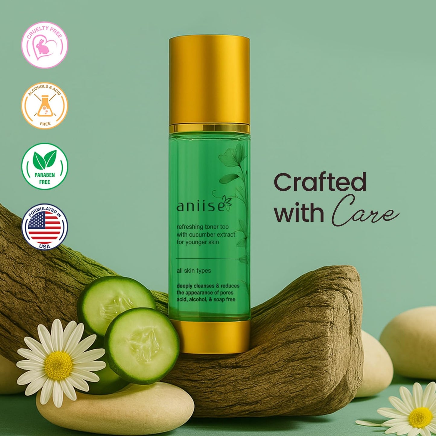 Refreshing Green Tea Extract Facial Toner – Purifies, Hydrates & Soothes for a Glowing Complexion – Fights Signs of Aging – Gentle Skin Care for All Skin Types – 1fl oz (30mL)