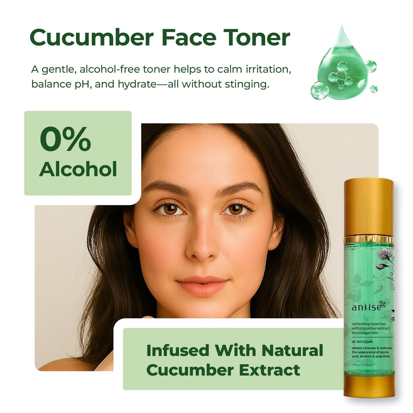 Refreshing Green Tea Extract Facial Toner – Purifies, Hydrates & Soothes for a Glowing Complexion – Fights Signs of Aging – Gentle Skin Care for All Skin Types – 1fl oz (30mL)